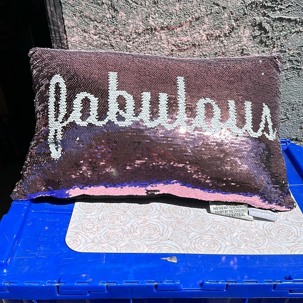 Fabulous Sequence Throw Pillow White & Pink & Black